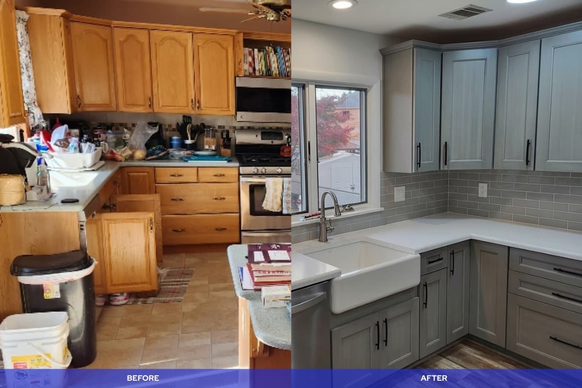 Before and after kitchen remodel by American Home Remodeling Service, serving Middlesex County, NJ