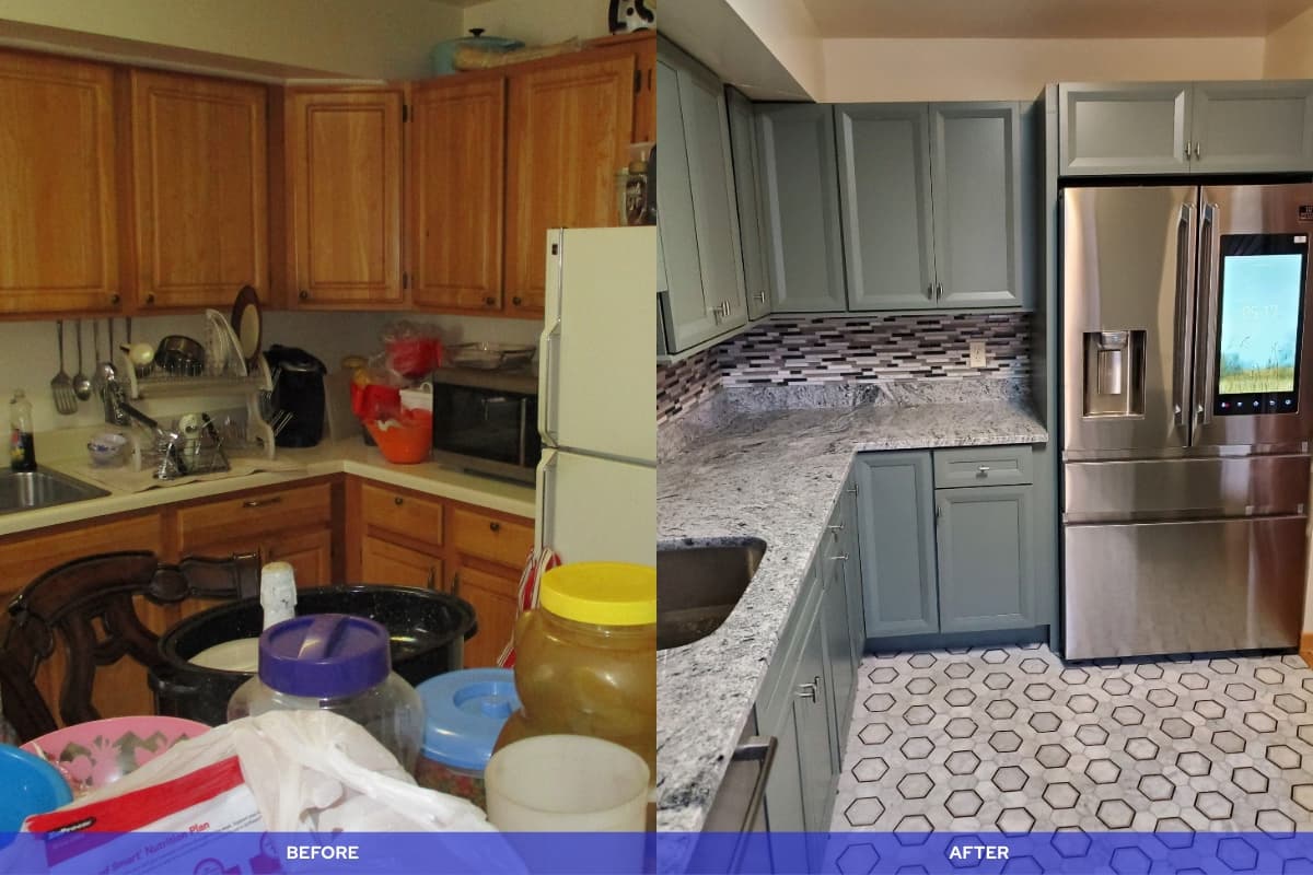 Before and after kitchen remodel by American Home Remodeling Service, serving Hudson County, NJ