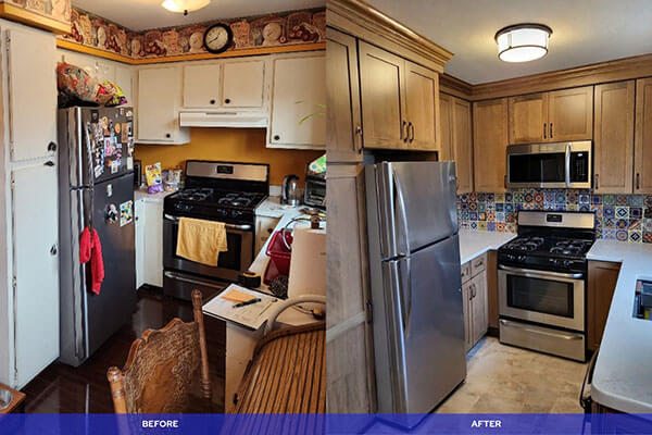 Before and after kitchen remodel - Mexican tile backsplash by American Home Remodeling Service
